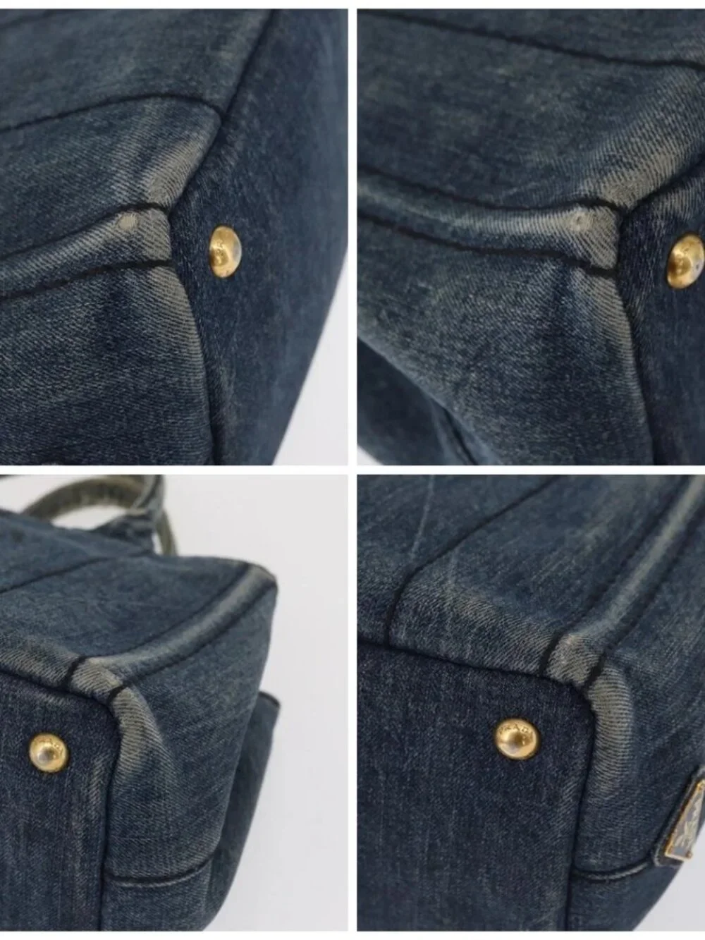 PRADA Canapa PM Hand Bag Denim Blue Gold Auth - Picture 16 of 16